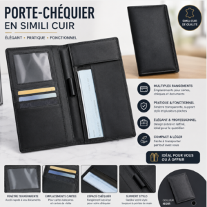 Porte-chéquier en simili cuir noir – Élégant et pratique