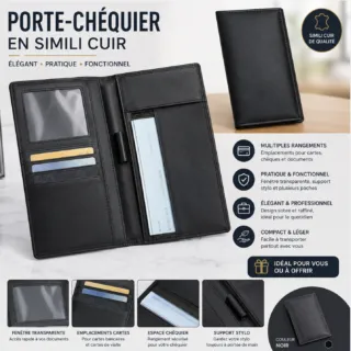 Porte-chéquier en simili cuir noir – Élégant et pratique