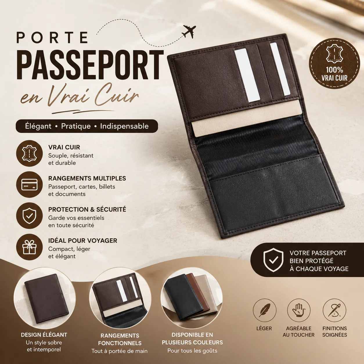 Porte-passeport en vrai cuir – Élégant et pratique