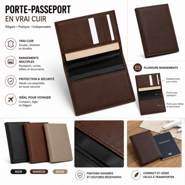 Porte-passeport en vrai cuir | Élégant & pratique