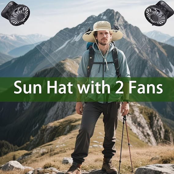 chapeau de soleil à large bord avec ventilateur intégré