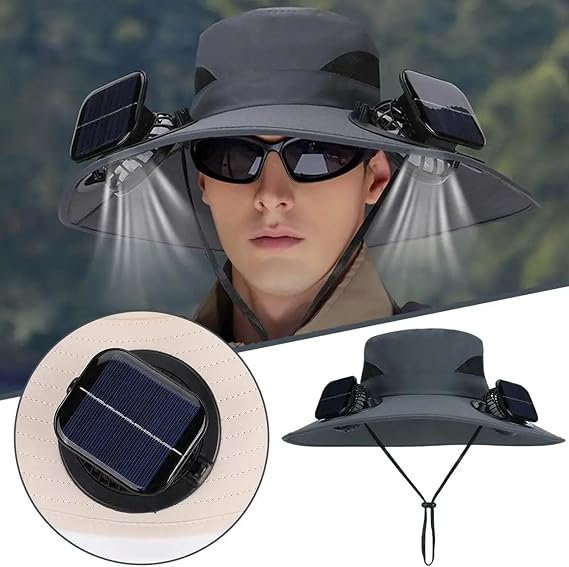chapeau de soleil à large bord avec ventilateur intégré chapeau de soleil à large bord avec ventilateur intégré