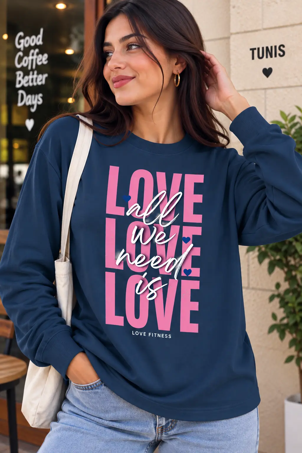 T-shirt Manches Longues Love Fitness Femme – 100 % Coton