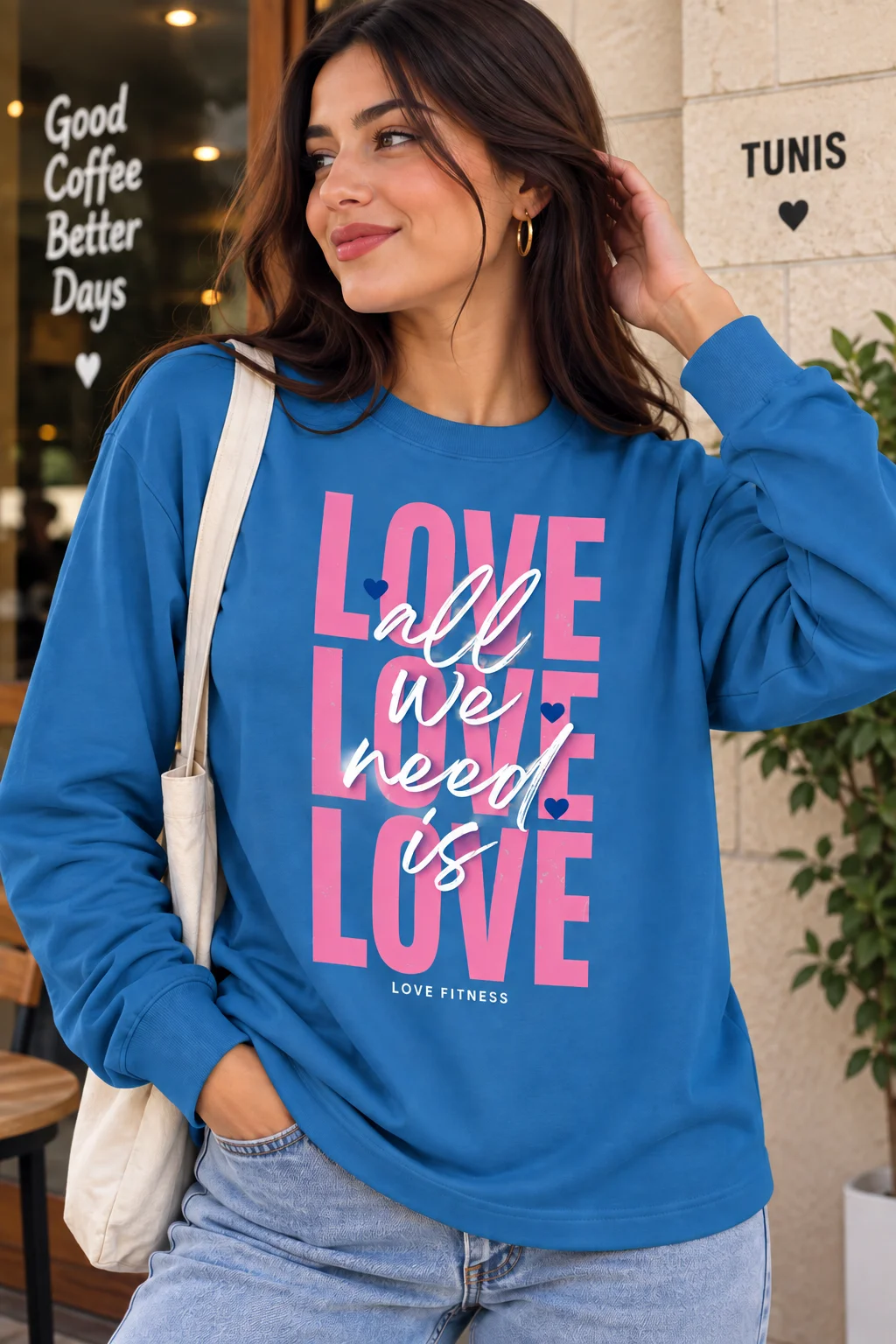 T-shirt Manches Longues Love Fitness Femme – 100 % Coton