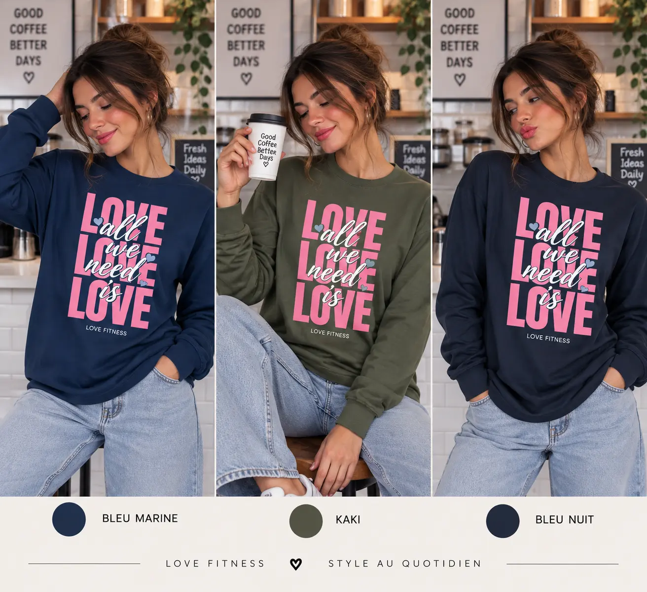 T-shirt Manches Longues Love Fitness Femme – 100 % Coton