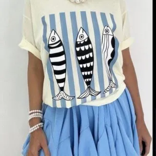 Tshirt Oversize  Poissons Blue