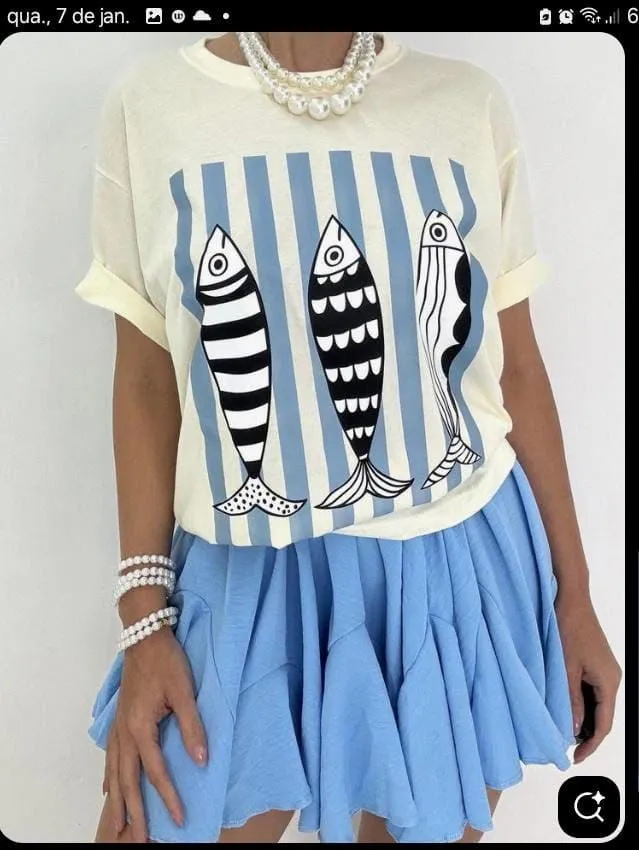 Tshirt Oversize Poissons Blue