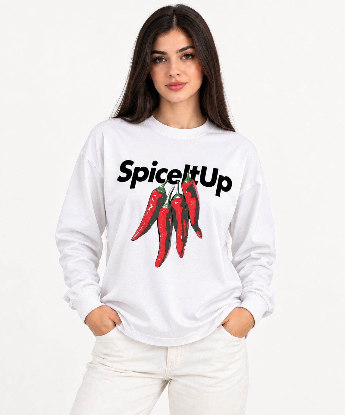 T-shirt Manches Longues Spice It Up Femme – Blanc 100 % Coton