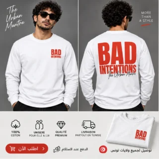 T-shirt Manches Longues Homme Bad Intentions Blanc – 100% Coton