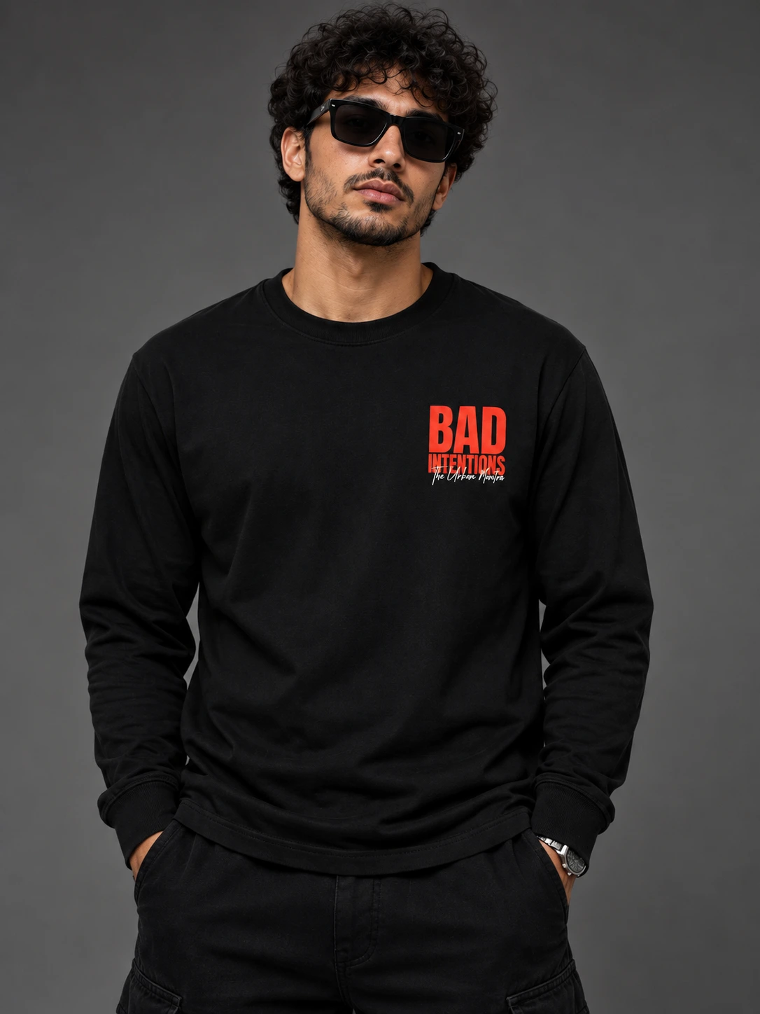T-shirt Manches Longues Homme Bad Intentions Noir – 100% Coton