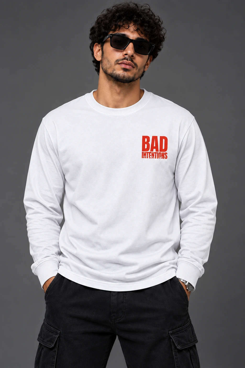 T-shirt Manches Longues Homme Bad Intentions Blanc – 100% Coton