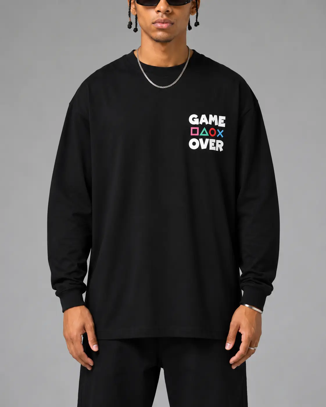 Tshirt Game Over homme manches longues noir vue avant