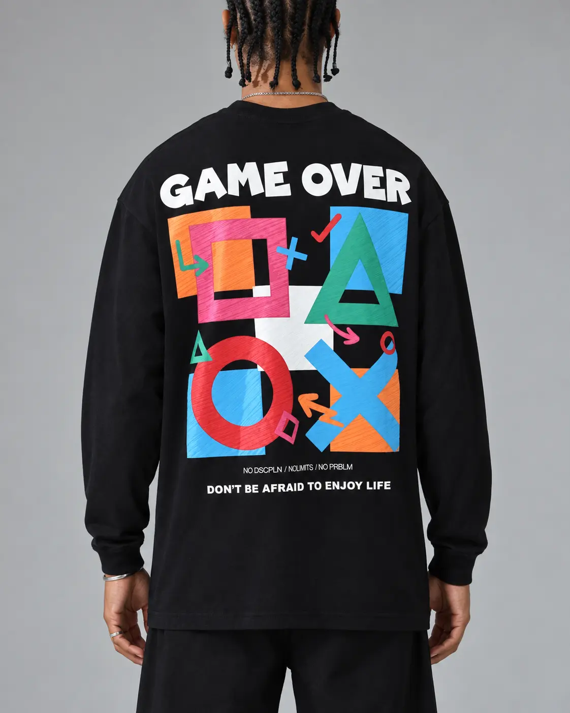 Tshirt Game Over homme manches longues noir vue avant