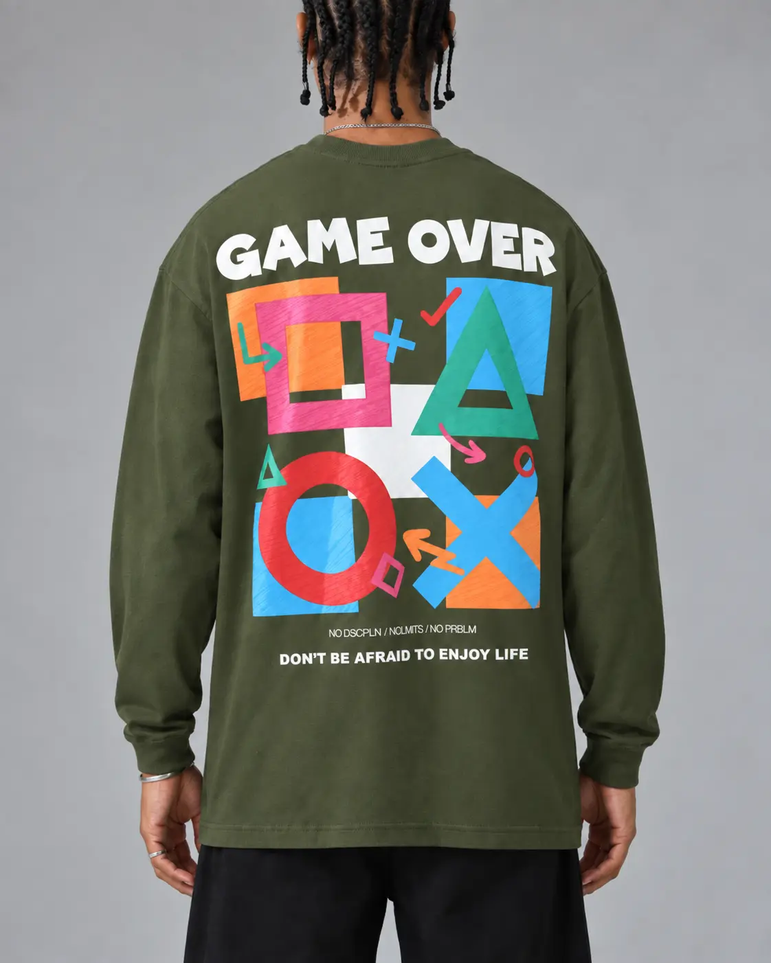 Tshirt Game Over Manches Longues (Vert Militaire)