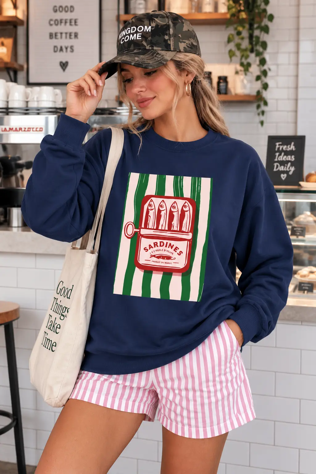 T-shirt Sardine Femme Manches Longues – Bleu Marine 100 % Coton