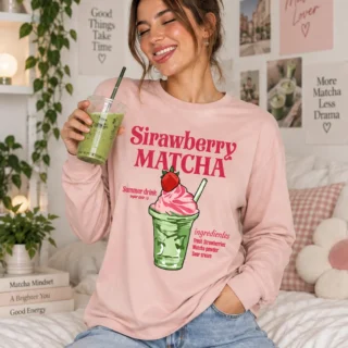 T-shirt Manches Longues Strawberry Matcha – (Rose poudré)