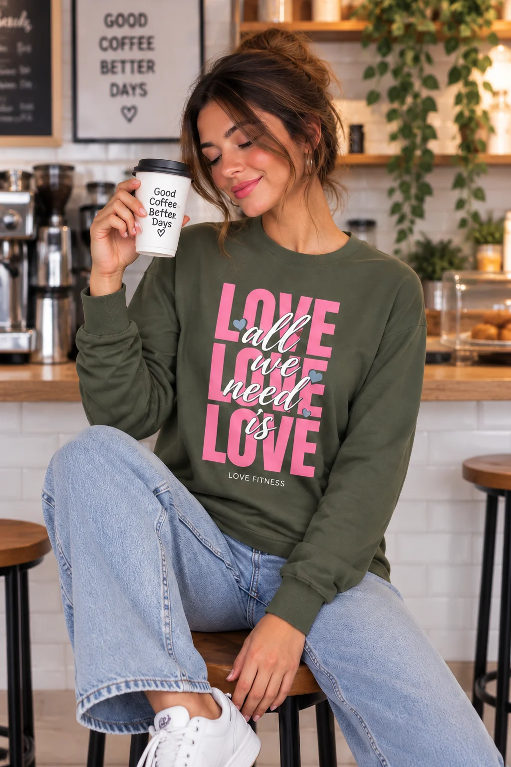 T-shirt Manches Longues Love Fitness Femme – 100 % Coton