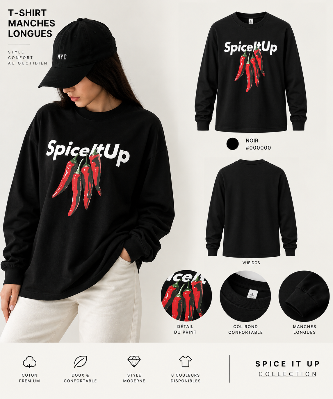T-shirt Manches Longues Spice It Up Femme – 100 % Coton