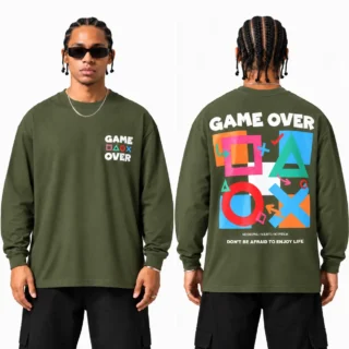 Tshirt Game Over Manches Longues (Vert Militaire)