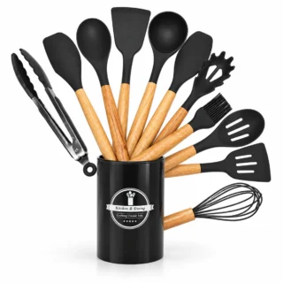 Set D'ustensiles De Cuisine 12 Pièces En Silicone Noir